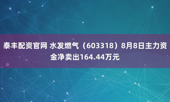 泰丰配资官网 水发燃气（603318）8月8日主力资金净卖出164.44万元